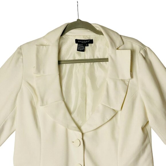 Sandro Blazer Women Size Medium Ivory Viscose Blend 2 Button Lined Scoop Neck - Picture 2 of 9